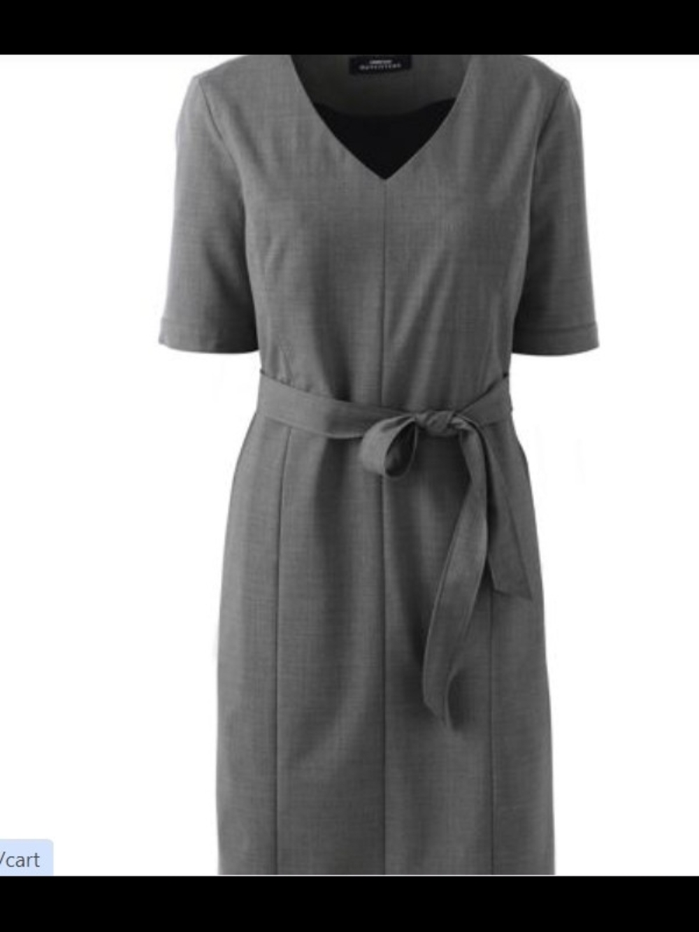 Lands' End Washable Wool Short Sleeve Vneck Lt Charcoal Sheath Dress
